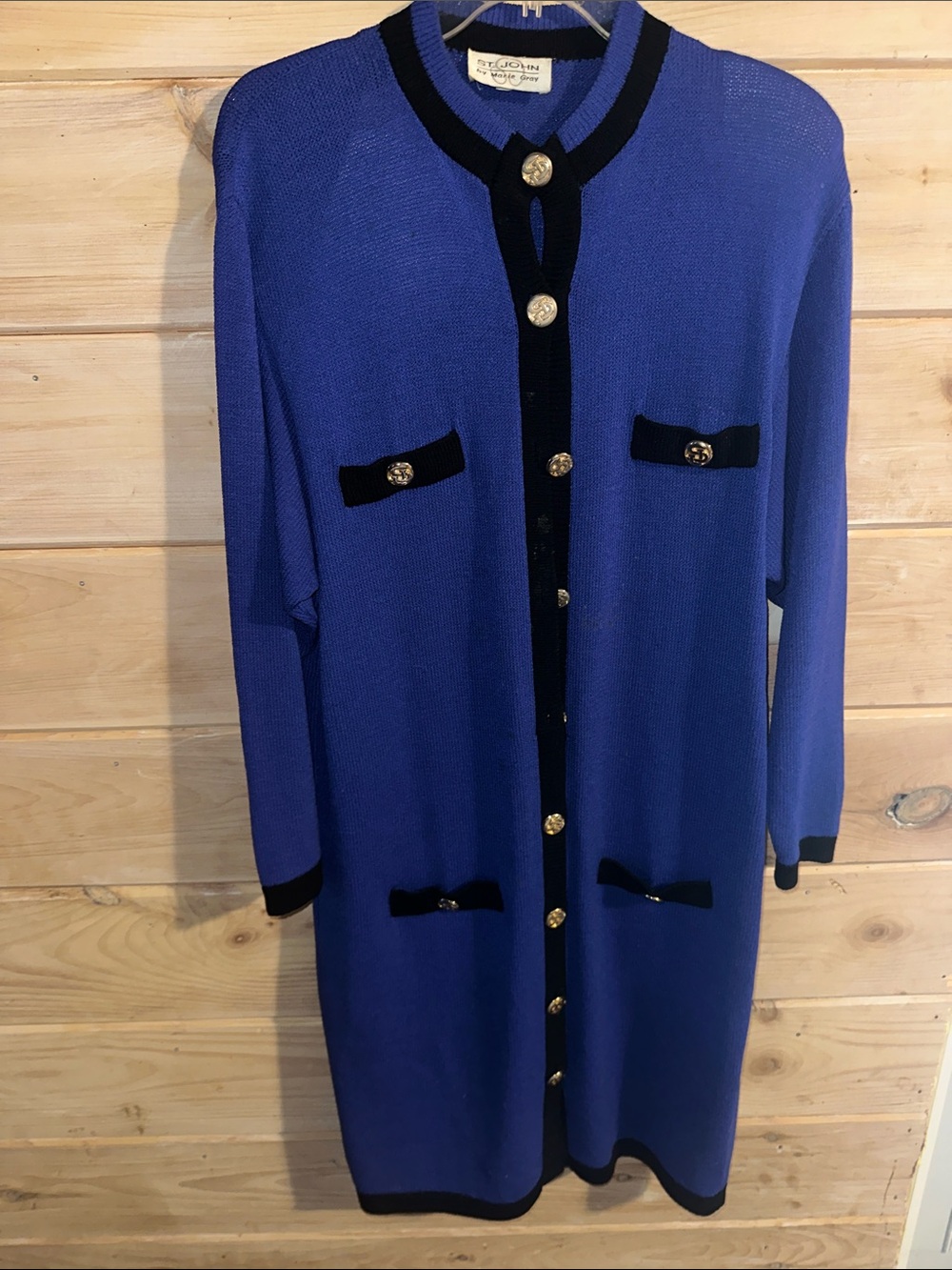 St. John Collection Santana Knit Royal Blue Long Sleeve Button Down Dress Sz 12